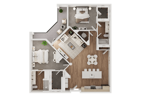 Floor plan for 2 beds, 2 baths, 1243 sqft